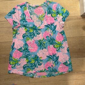 Lilly Pulitzer Etta Top Blue Ibiza Pineapple Shake